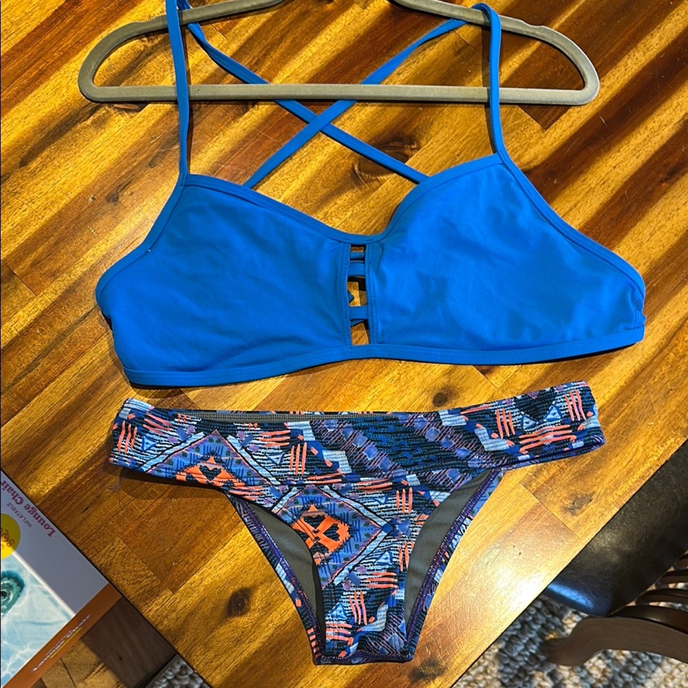 Jolyn Blue Bikini Set with Patterned Bottom